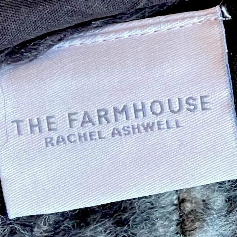 The Farmhouse Rachel Ashwell Mohair Plaid Holiday Tree Skirt Blk Gray 52” NWT